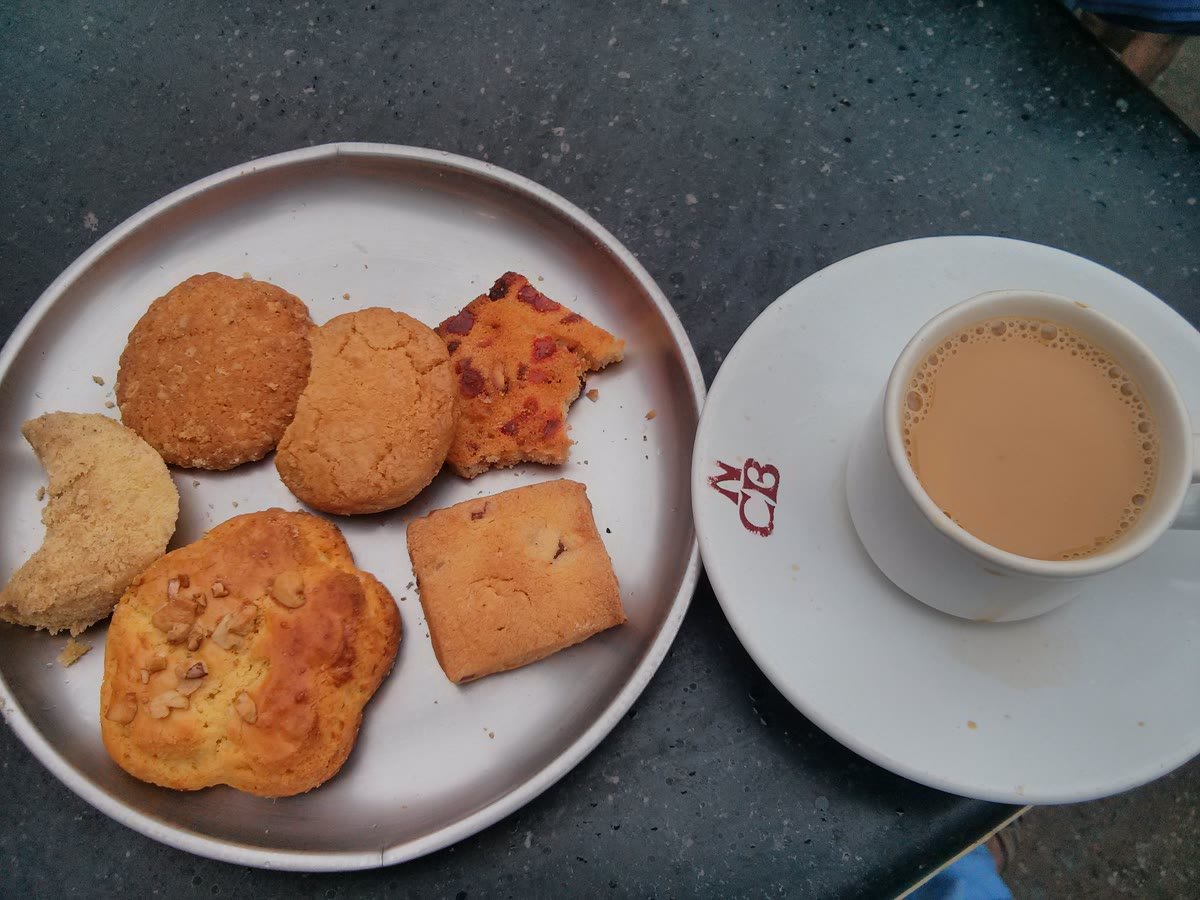 Irani chai with Osmania biscuits near Charminar, Hyderabad